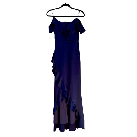 Aidan Mattox navy blue satin evening gown / prom dress size 4 - Picture 5 of 15